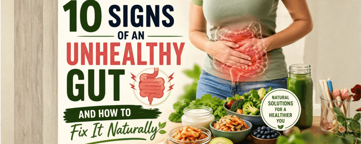 10 signs of an unhealthy gut and how to fix it naturally with probiotic foods, vegetables, and digestive health solutions.