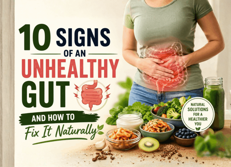 10 signs of an unhealthy gut and how to fix it naturally with probiotic foods, vegetables, and digestive health solutions.